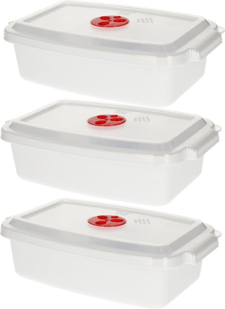 Plastic Forte Magnetronschaal - 3x - deksel/ventiel - 1,6 liter - wit - kunststof - rechthoekig