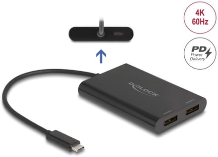 Delock Adapter USB Type-C™ to 2 x DisplayPort 4K 60 Hz with DisplayLink® graphics and USB PD