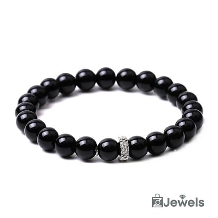 OZ Jewels - Black Agate Kralenarmband - Natuurstenen - Elastisch