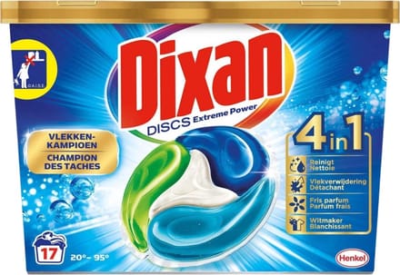 Dixan Discs - Wasmiddelcapsules en Vlekverwijderaar - Extreme Power - Witte, Gekleurde & Zwarte Was - 17 Wasbeurten