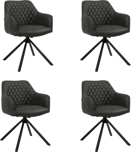 Bronx71® Industriële eetkamerstoel Dex zwart eco-leer - Eetkamerstoelen set van 4 - stoel