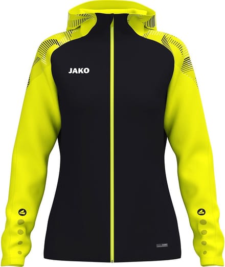 Jako Sonic Jas Met Kap Dames - Zwart / Fluogeel | Maat: 38/40
