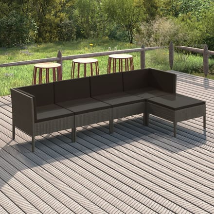 vidaXL - 5-delige - Loungeset - met - kussens - poly - rattan - grijs