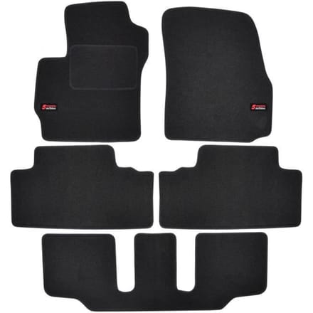 Tapis de sol - Logo - Mazda 5 - Velours noir - 5 pièces - Antidérapant - Sur mesure