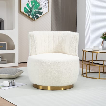 Draaistoel - 360 Graden Draaibaar en Rond Design - Comfortabele Rugleuning - Teddy Fluweel - Wit