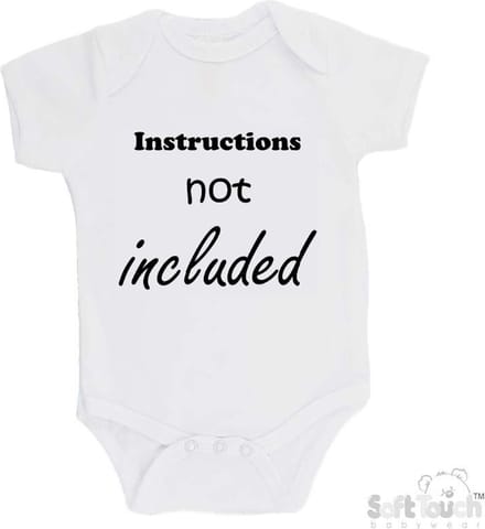100% Katoenen Romper "Instructions not included" Unisex Katoen Wit/zwart 62/68
