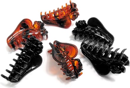 6 grote haarklemmen 10 cm met roos mix 3x bruin / 3x zwart