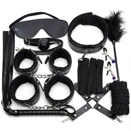 Fixxx - BDSM Bondageset - Gevoerd met Bont - Zwart
