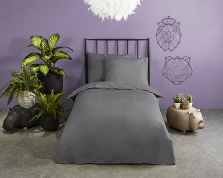 HIP dekbedovertrek effen kleur - 1 persoons 140x200/220 cm - Grijs - 100% Katoen satijn