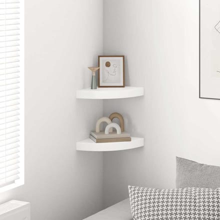 vidaXL - Zwevende - hoekplanken - 2 - st - hoogglans - wit - 25x25x3,8 - cm - MDF
