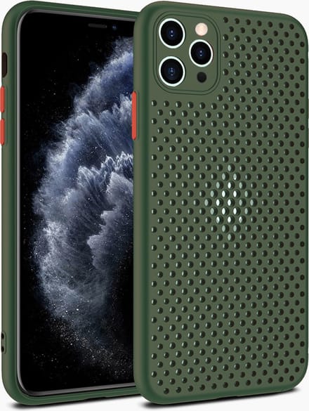 Smartphonica iPhone 11 Pro Max siliconen hoesje met gaatjes - Legergroen geschikt voor iPhone 11 Pro Max