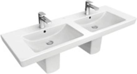 Villeroy & Boch Subway 2.0 meubelwastafel dubbel 130x47cm 2 kraangaten met overloop ceramic+ wit
