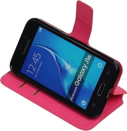 Roze Samsung Galaxy J1 2016 TPU wallet case booktype hoesje HM Book