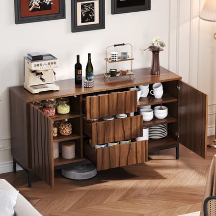 Sweiko Dressoir - 3 laden - 2 deuren - Verstelbare planken - Bruin