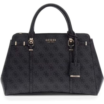 GUESS handtas schoudertas Leona Logo Multi Compartment Satchel Coal Logo donkergrijs