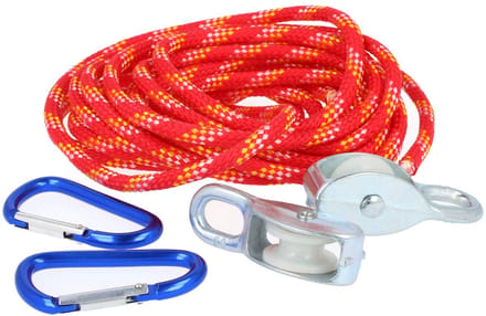 Katrol Set - Kabeltrekker Speelgoed - Boomhut Spelen - Max 15kg Belasting - 5 Meter Touw - Rood