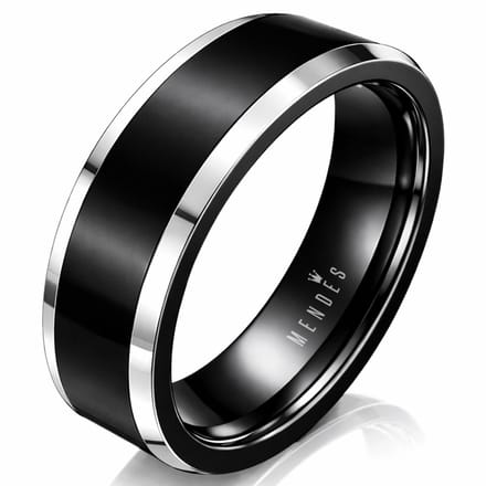 Wolfraam heren ring Zwart Zilver 8mm-17mm