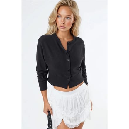Casual Crew Neck Gebuttonde Crop Jasje