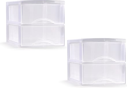 Plasticforte Ladeblokje/bureau organizer - 2x met 2 lades - transparant - L26 x B36 x H25 cm