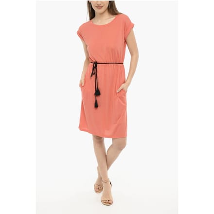 Effen T-shirtjurk met trekkoord in roze