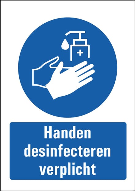 Handen desinfecteren verplicht bord met tekst 148 x 210 mm