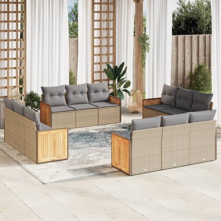 vidaXL - 12-delige - Loungeset - met - kussens - poly - rattan - beige