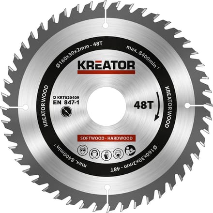 Kreator KRT020409 Zaagblad hout 160 mm - 48T