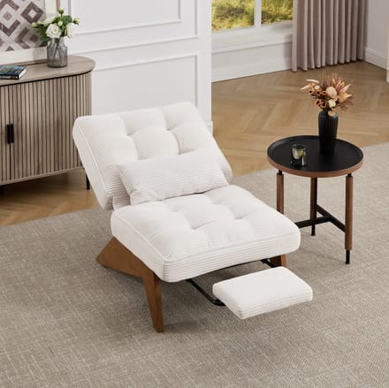 Sweiko Fauteuil - Met voetensteun - Verstelbare rugleuning - Corduroy - Houten frame - Beige