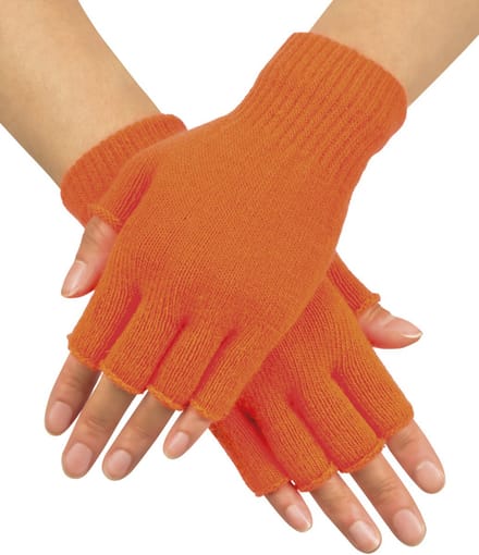 Neon oranje vingerloze handschoenen.