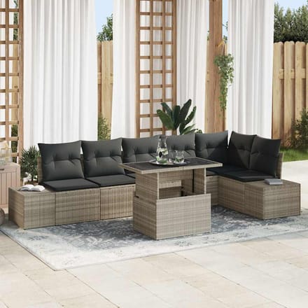vidaXL - Tuinbank - Set - 7 - st - Lichtgrijs - poly - rattan