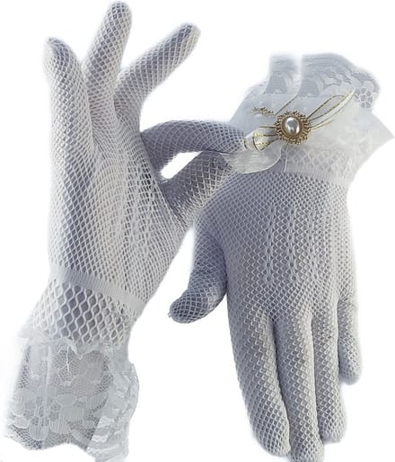 BamBella® - Sexy Handschoenen Wit kant Kort steentjes - dames - Onesize