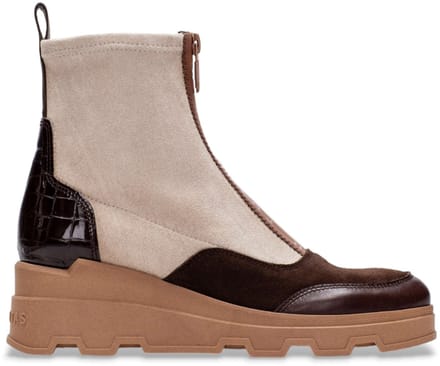 Hispanitas Beige leren enkellaarsjes met sleehak