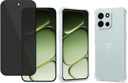 TechNow Hoesje + Privé Screenprotector geschikt voor OnePlus Nord 6 Hoesje Screenprotector - Privacy Tempered Glass - Case Transparant