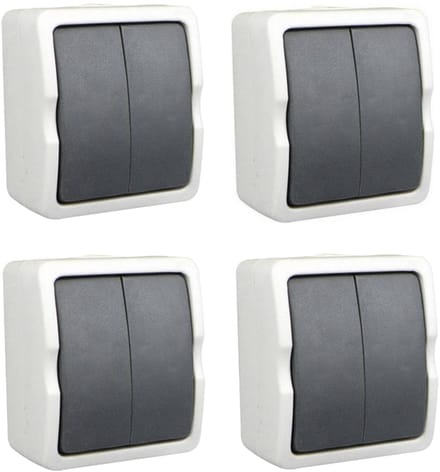 Benson Schakelaar - 4x - dubbel - opbouw - IP54 - 250V - 10A - spatwaterdicht - buiten