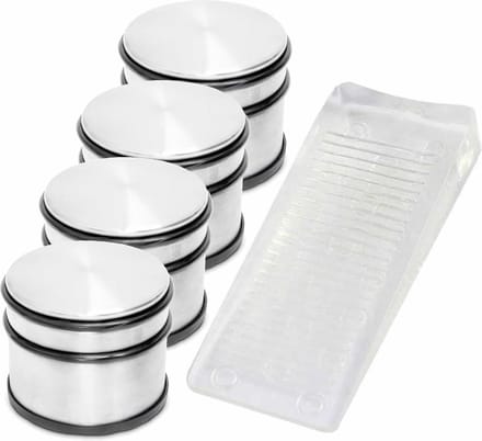 4x RVS deurstopper met rubberen bescherming + gratis deurwig transparant - 9 x 7.5 cm - 1.1 kg