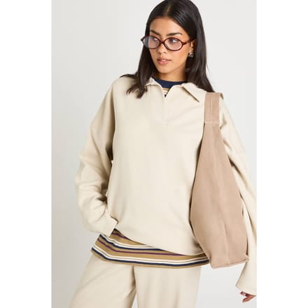 boohoo Dames Interlock Rugby Sweatshirt met Kraag | Cream | Maat: XS