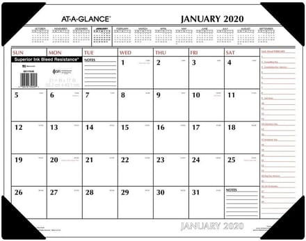 Grote Blauw/Zwarte 2020 Bureaukalender en Bureabladbeschermer 55 x 43 cm