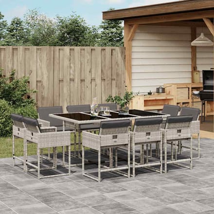 vidaXL - 11-delige - Tuinset - met - kussens - poly - rattan - lichtgrijs