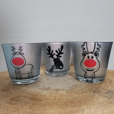 Set van 3 Theelichtjes - Kerst - Zilver - Rendier - Rudolf