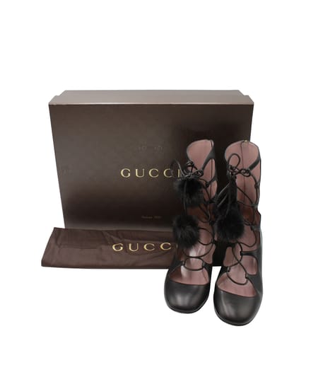 Gucci Heloise Veter Gladiator Boots In Zwart Leer