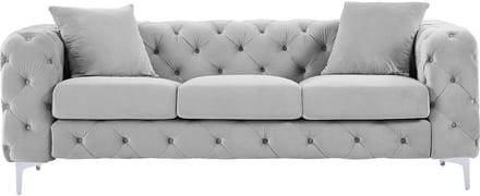 Vente-unique Driezits-Chesterfield-bank van lichtgrijs velours EDWINA