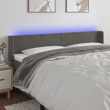 vidaXL - Hoofdbord - LED - 163x16x78/88 - cm - fluweel - donkergrijs