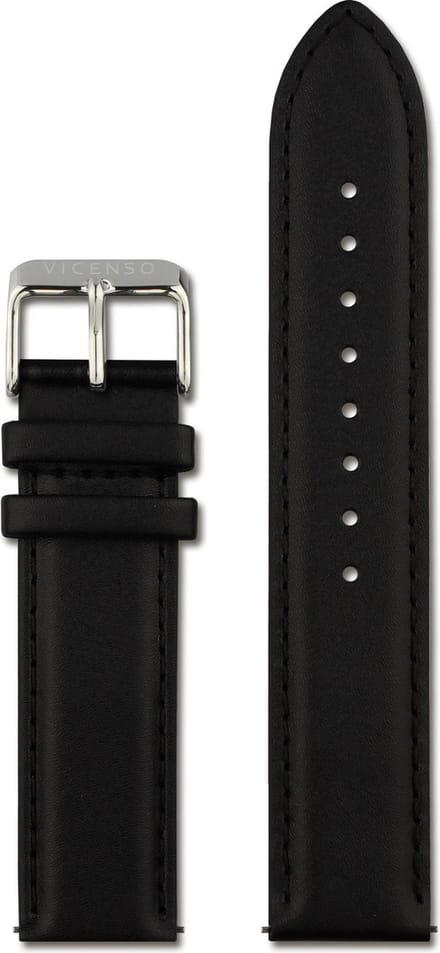 VICENSO LEDEREN HORLOGEBAND VIS008 ZWART/ZILVER 20 MM