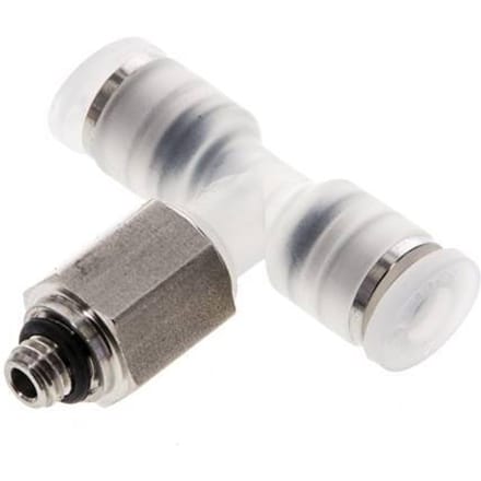 4mm x M 5 inline T-stuk PA/RVS Insteekfitting Buitendraad FDA Draaibaar EPDM