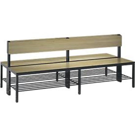 Basic Plus bank, 2-zijdig, met rugleuning en schoenenrek, 4-poots frame zwartgrijs RAL 7021, B 1960 mm, eiken Ser.
