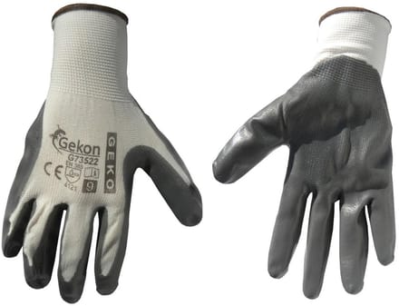 GEKO Katoenen werkhandschoenen - nitril coating - ademend - maat 9 - wit-grijs - 12 stuks