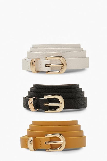 boohoo Dames 3 Pack Skinny Belt | Zwart | Maat: Small/Medium