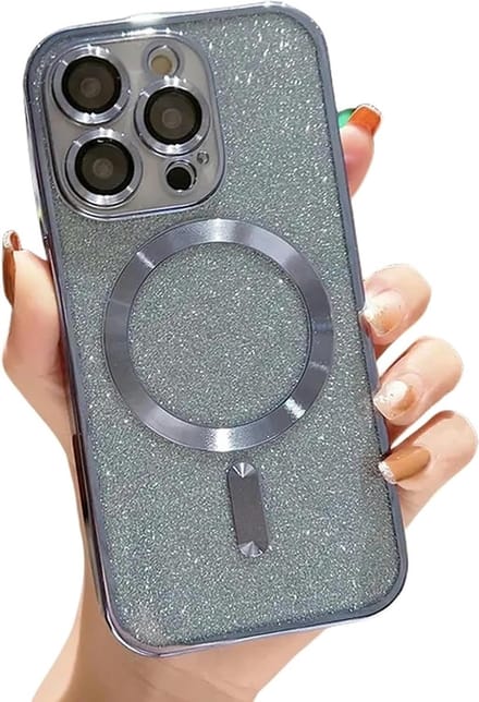 Glitter Sequin Design Hoesje Compatibel met Magsafe Magnetische Case Geschikt voor: iPhone 14 Pro - Zachte TPU Case - Zilver