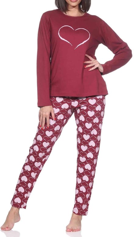 Normann dames pyjama lange mouw in hartjespolkadots look