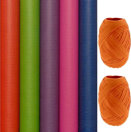 Benza cadeaupapier - Gekleurde kraft inpakpapier - 200 x 70 cm - 5 rollen